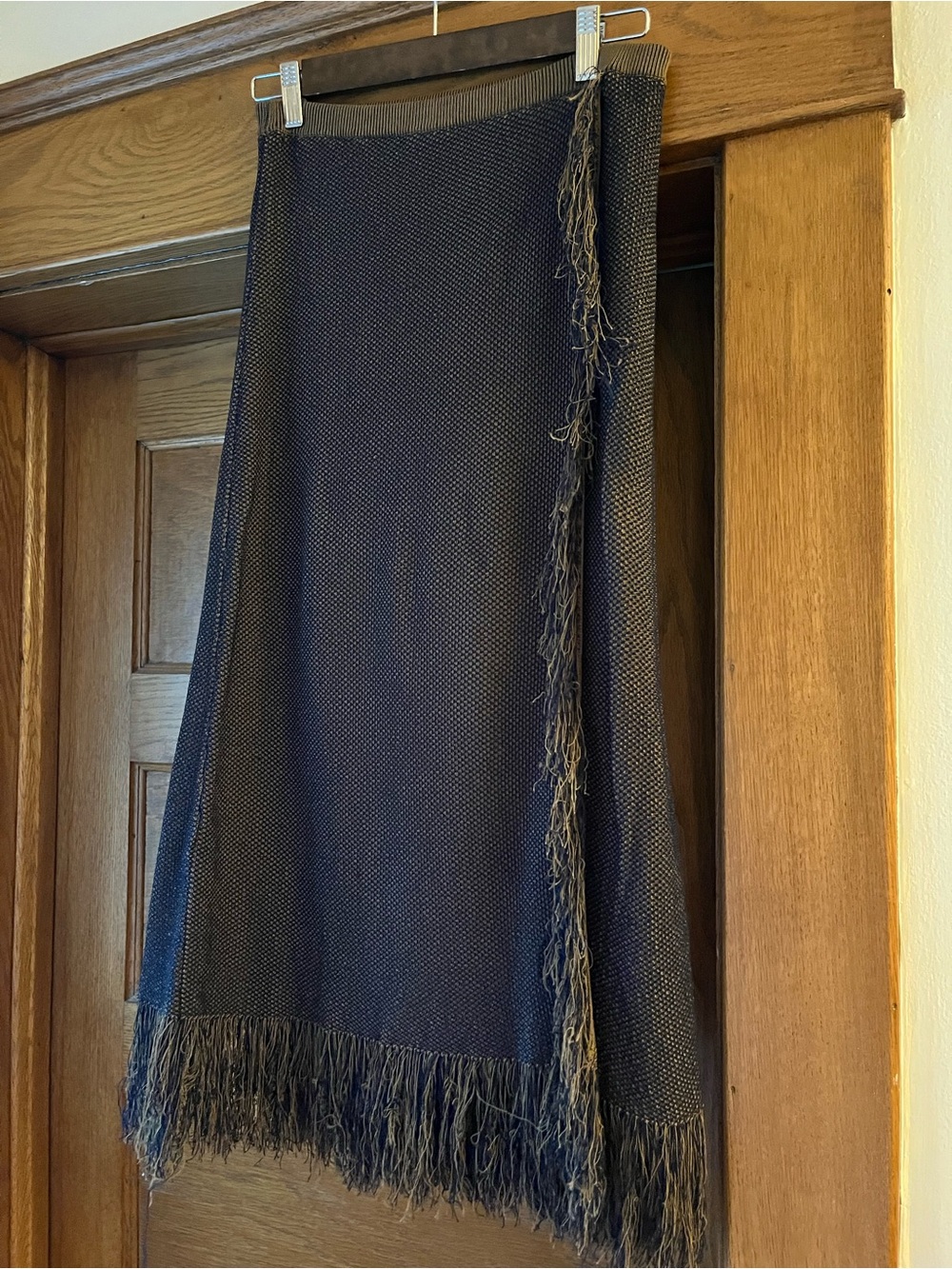 J. Crew Navy Knit Midi Skirt with Fringe Trim